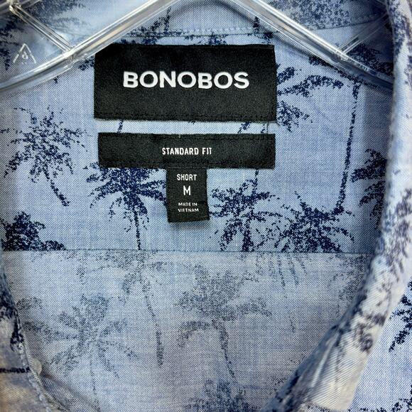 Bonobos Button Down Shirt Cotton Standard Fit Men's Med Short Blue Palm Tree L/S - Picture 3 of 3